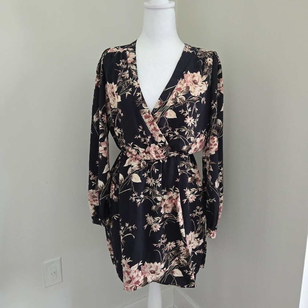 Honey Belle Womens Medium Floral Blue Wrap Dress
